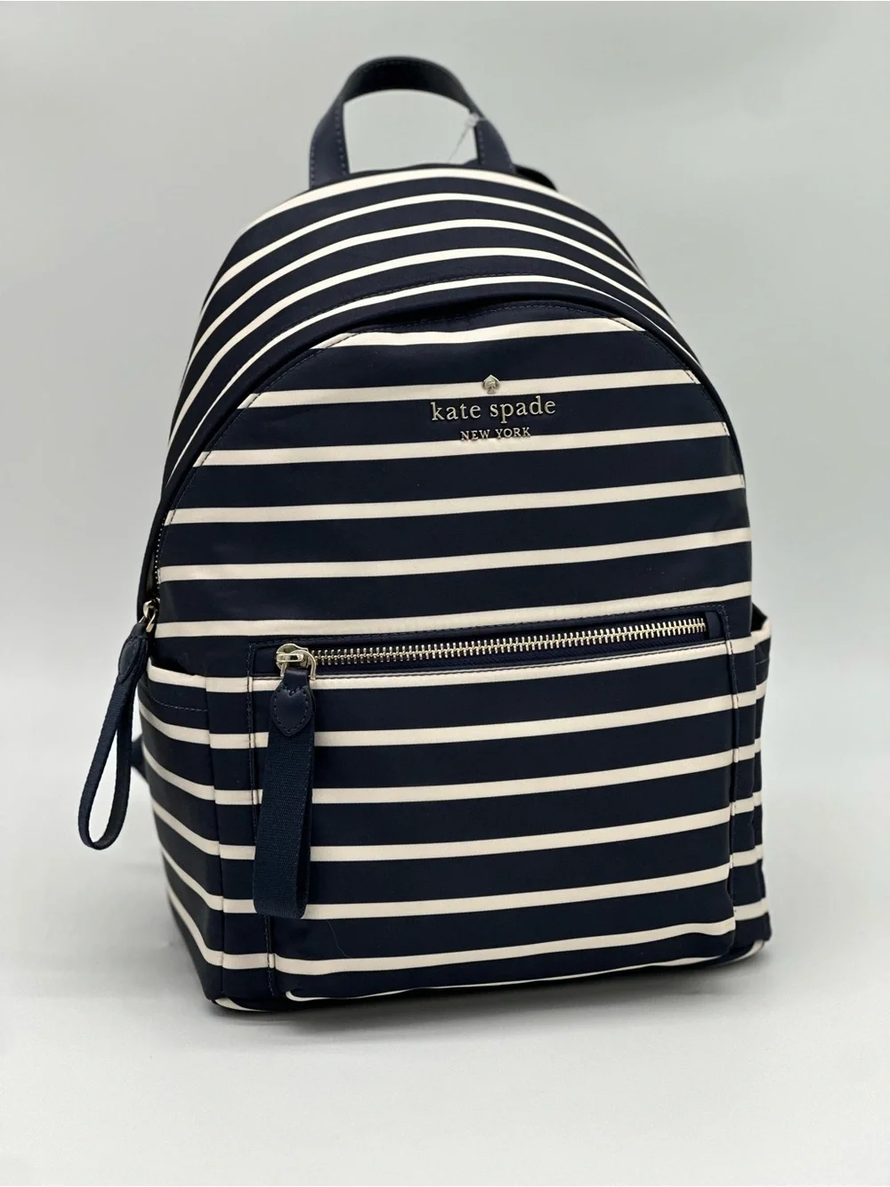 kate spade navy and white striped mini backpack with gold logo - Picture 1 of 11